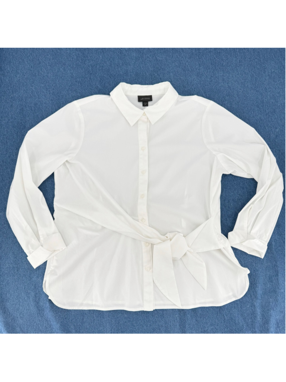 J Jill White Blouse Off Center Sash Tied Waist Preppy Office Siren Chic Polished